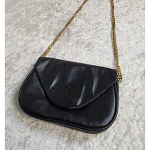 JJ Winters Black Crossbody Italian Leather Bag w Chain Strap